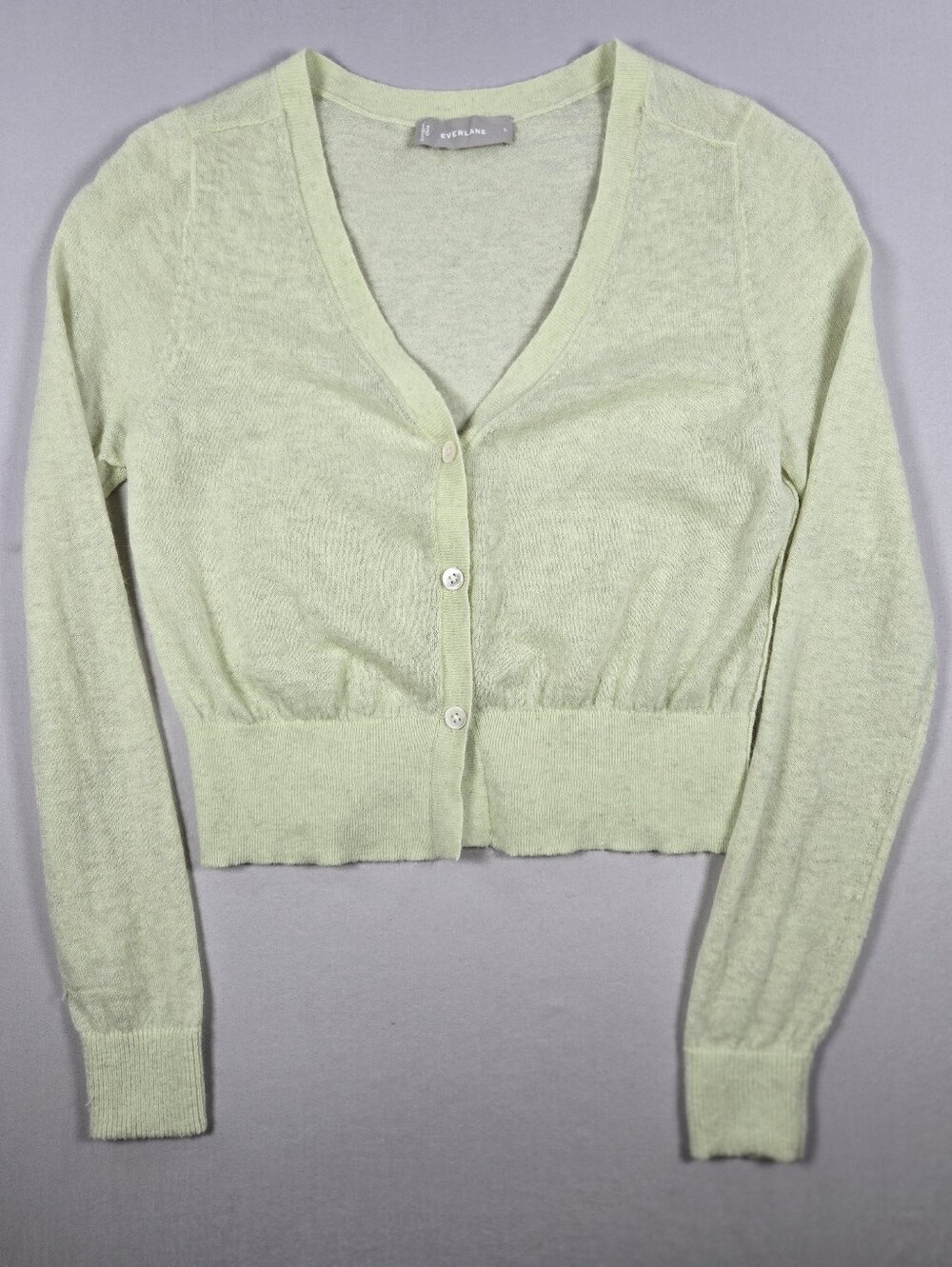 Everlane Sage Green Cropped V-Neck Knit Cardigan Minimalist Sweater Size Small